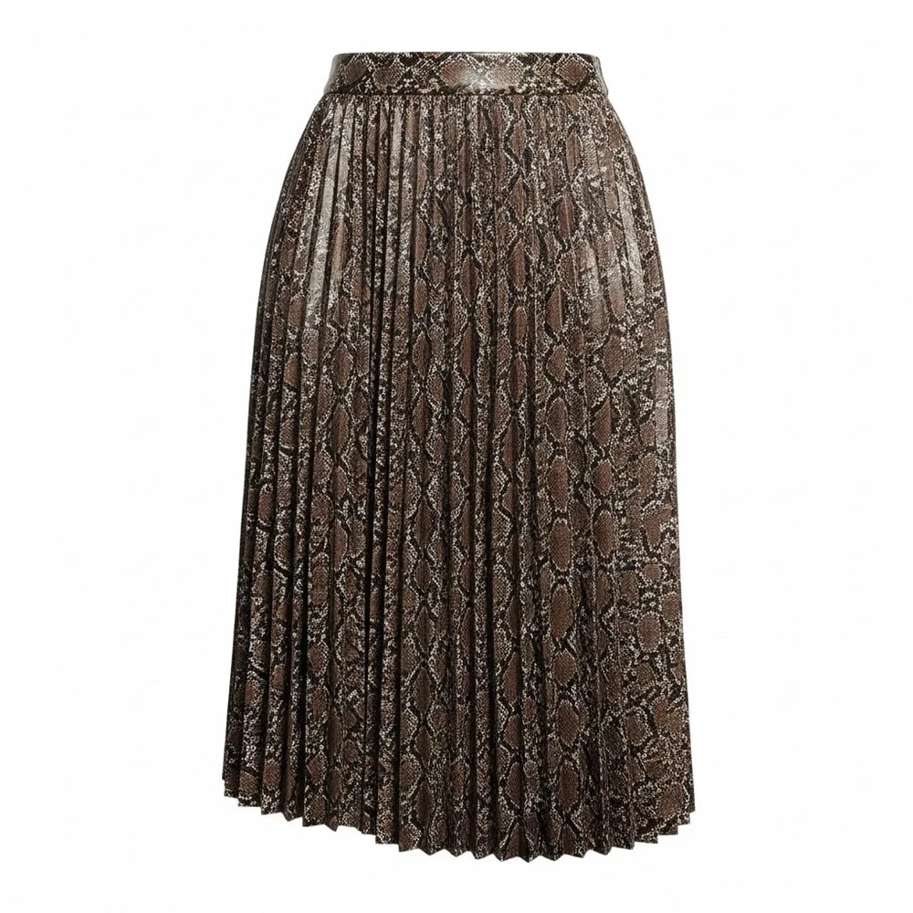 Zara Brown Snake-Print Pleated Midi Skirt - Picture 12 of 17